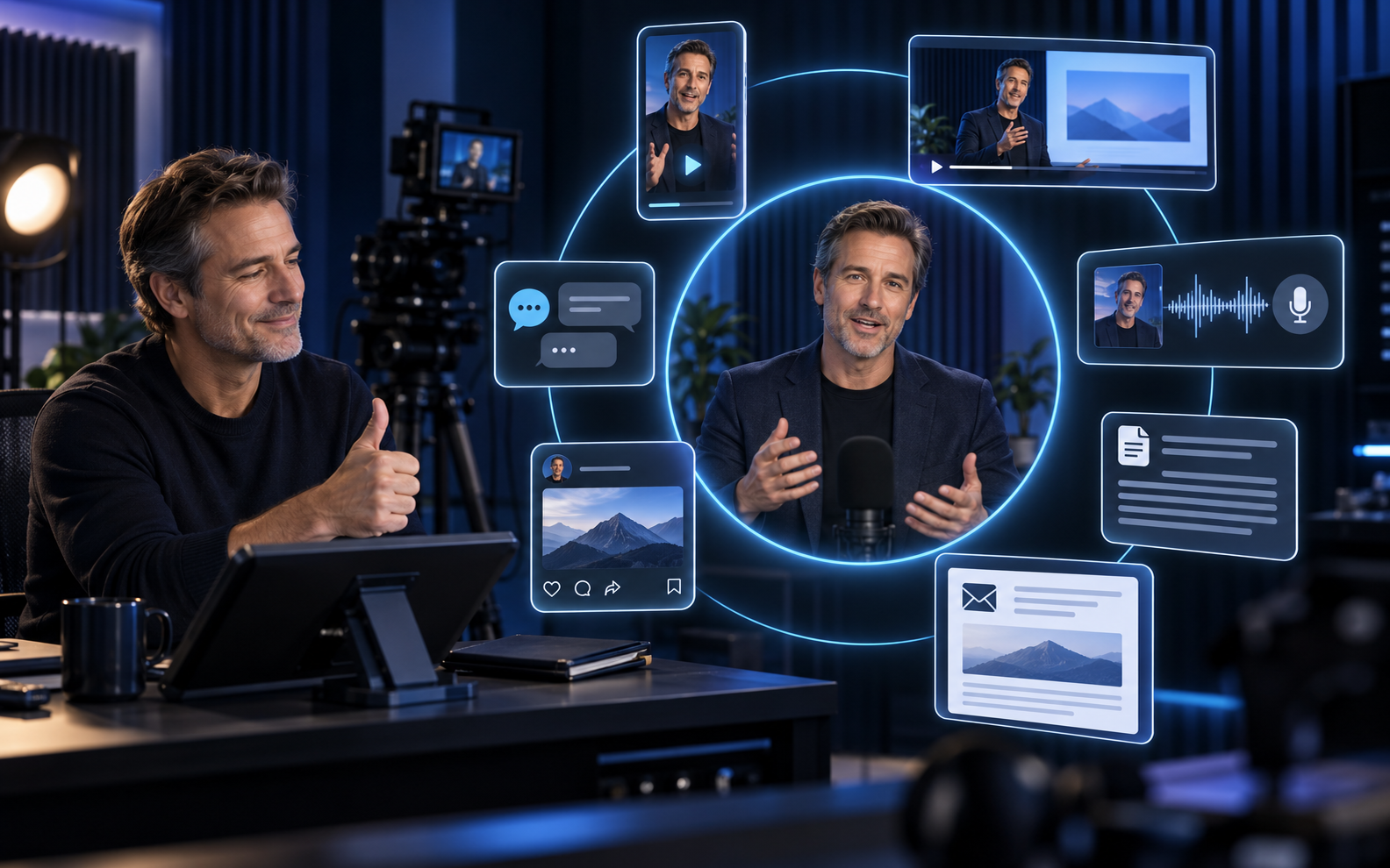 An expert approving their digital avatar as it creates video, audio, written and interactive content